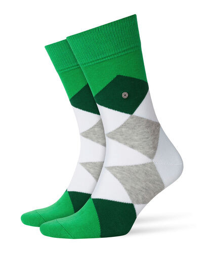 1 Pair Green Mix Clyde Cotton All Over Blend Argyle Socks Men&#039;s 6.5-11 Mens - Burlington